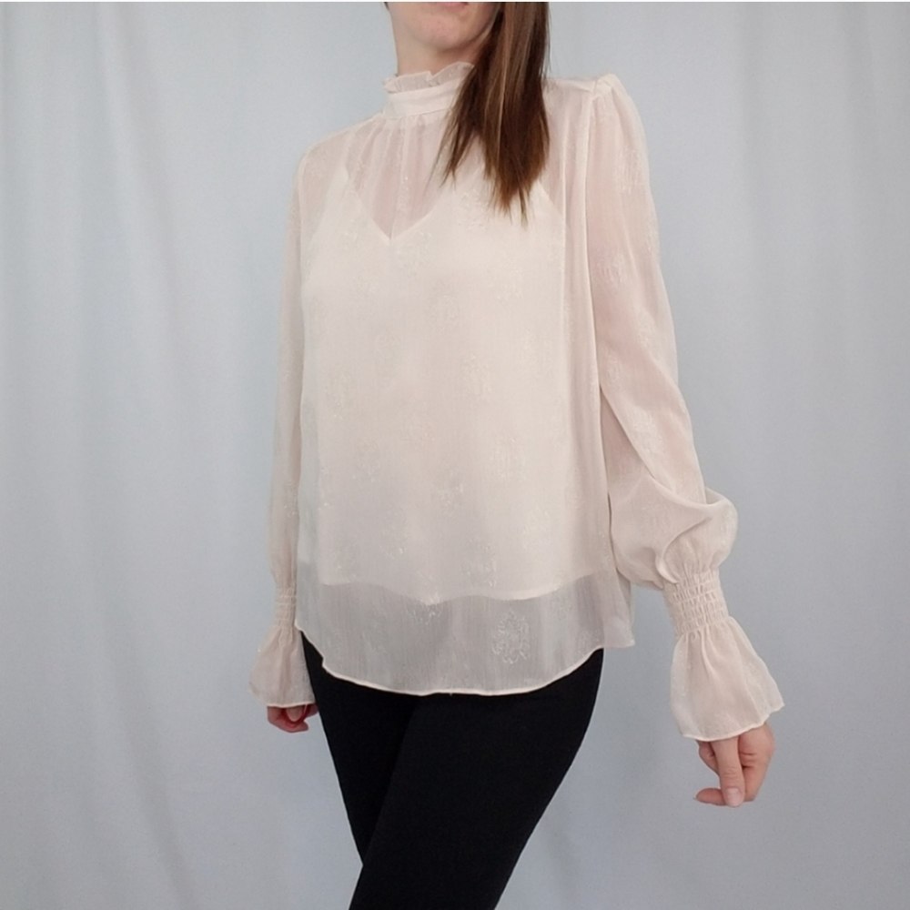 Beige Mock Neck Blouse with Camisole - Picture 6 of 10